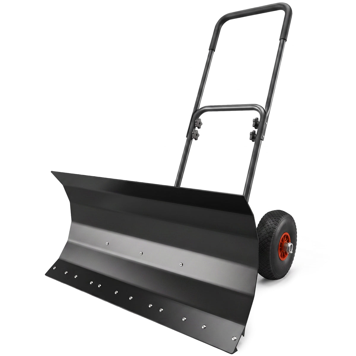 Outsunny Snow Shovel with Wheels, 29" x 16.5" Metal Snow Pusher with Adjustable Handle, 5-Angle Blade for Driveway, Black