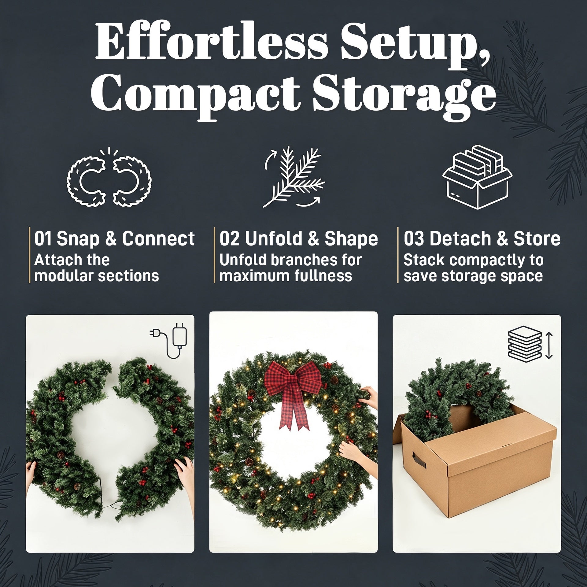 HOMCOM 48" Prelit Crestwood Spruce Artificial Christmas Wreath, Christmas Decor with Bow, 8 Modes, Red Berries, Pinecones