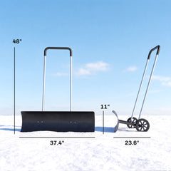 Outsunny 37-Inch Extra Wide Snow Shovel with Wheels, Heavy Duty Aluminum Snow Pusher with Ergonomic Adjustable Handle, Black