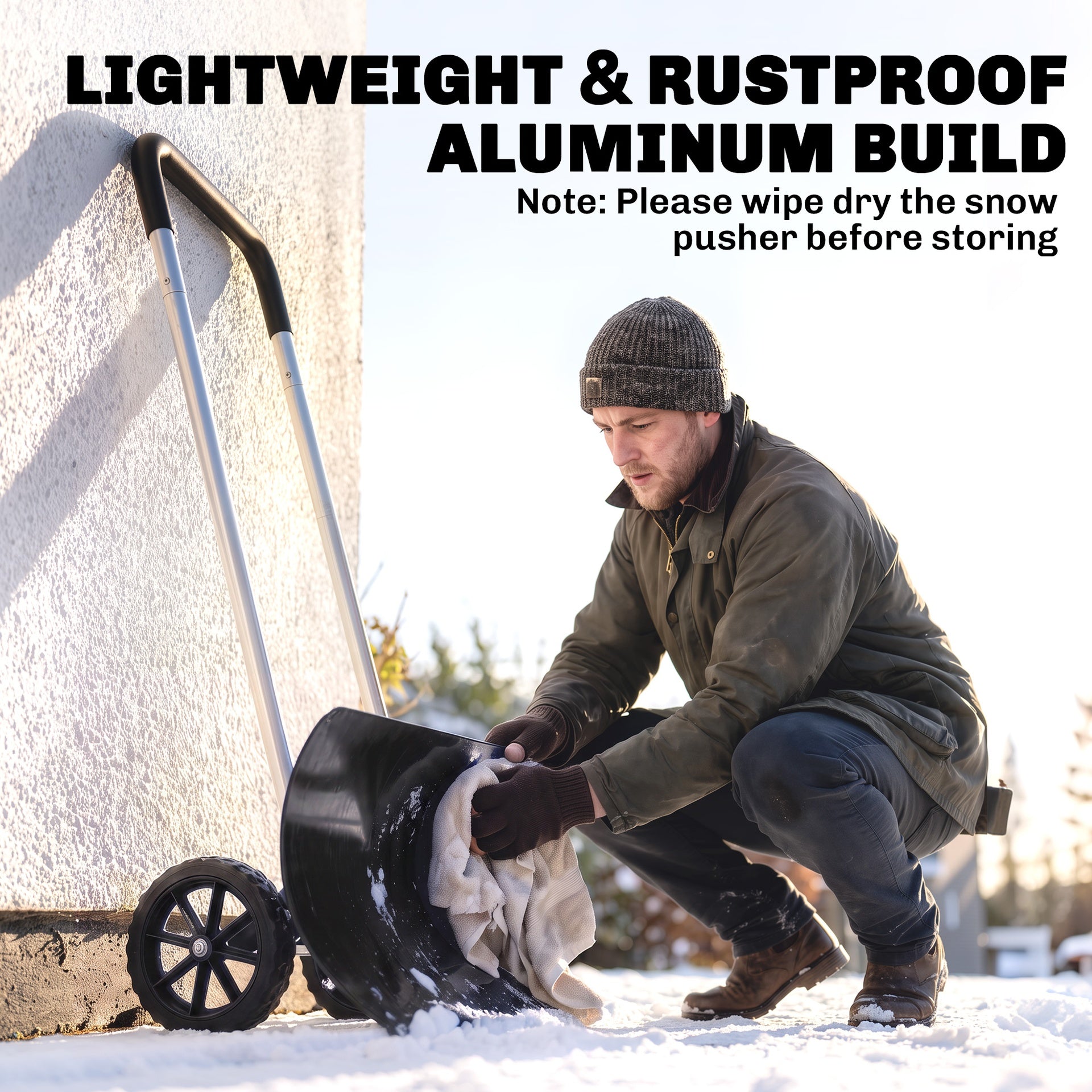 Outsunny 37-Inch Extra Wide Snow Shovel with Wheels, Heavy Duty Aluminum Snow Pusher with Ergonomic Adjustable Handle, Black