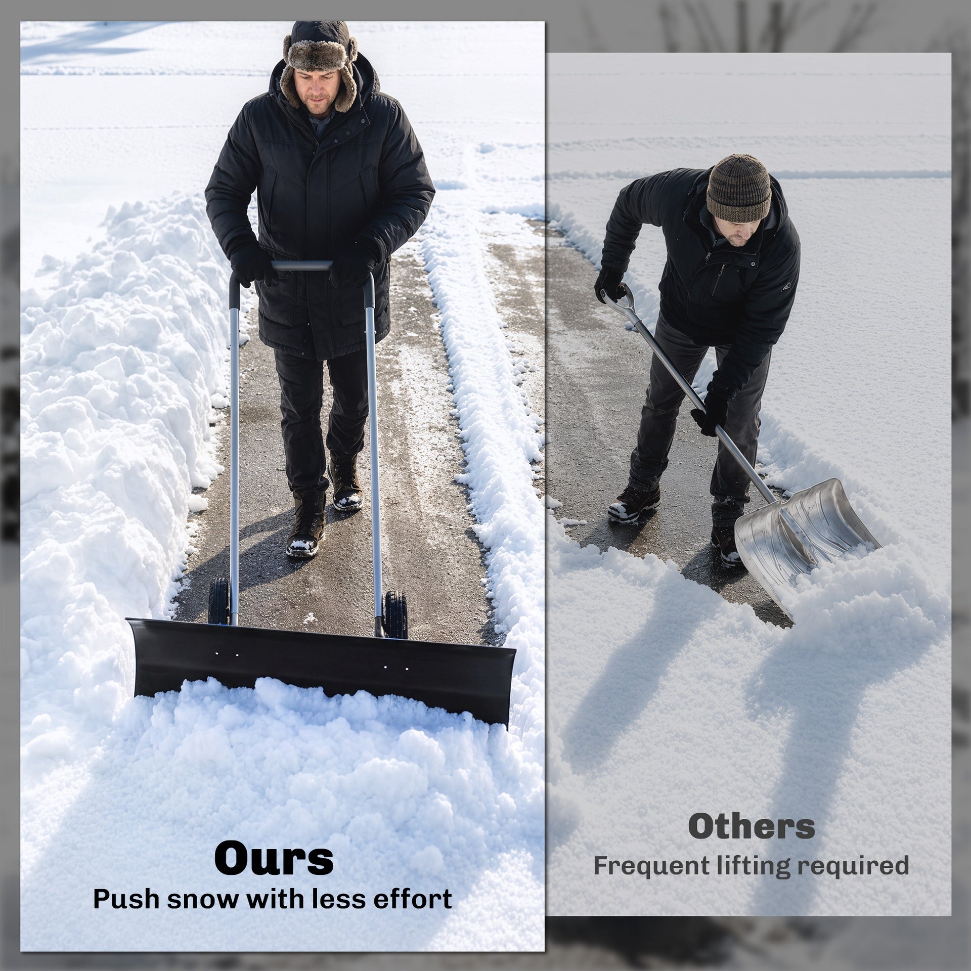 Outsunny 37-Inch Extra Wide Snow Shovel with Wheels, Heavy Duty Aluminum Snow Pusher with Ergonomic Adjustable Handle, Black