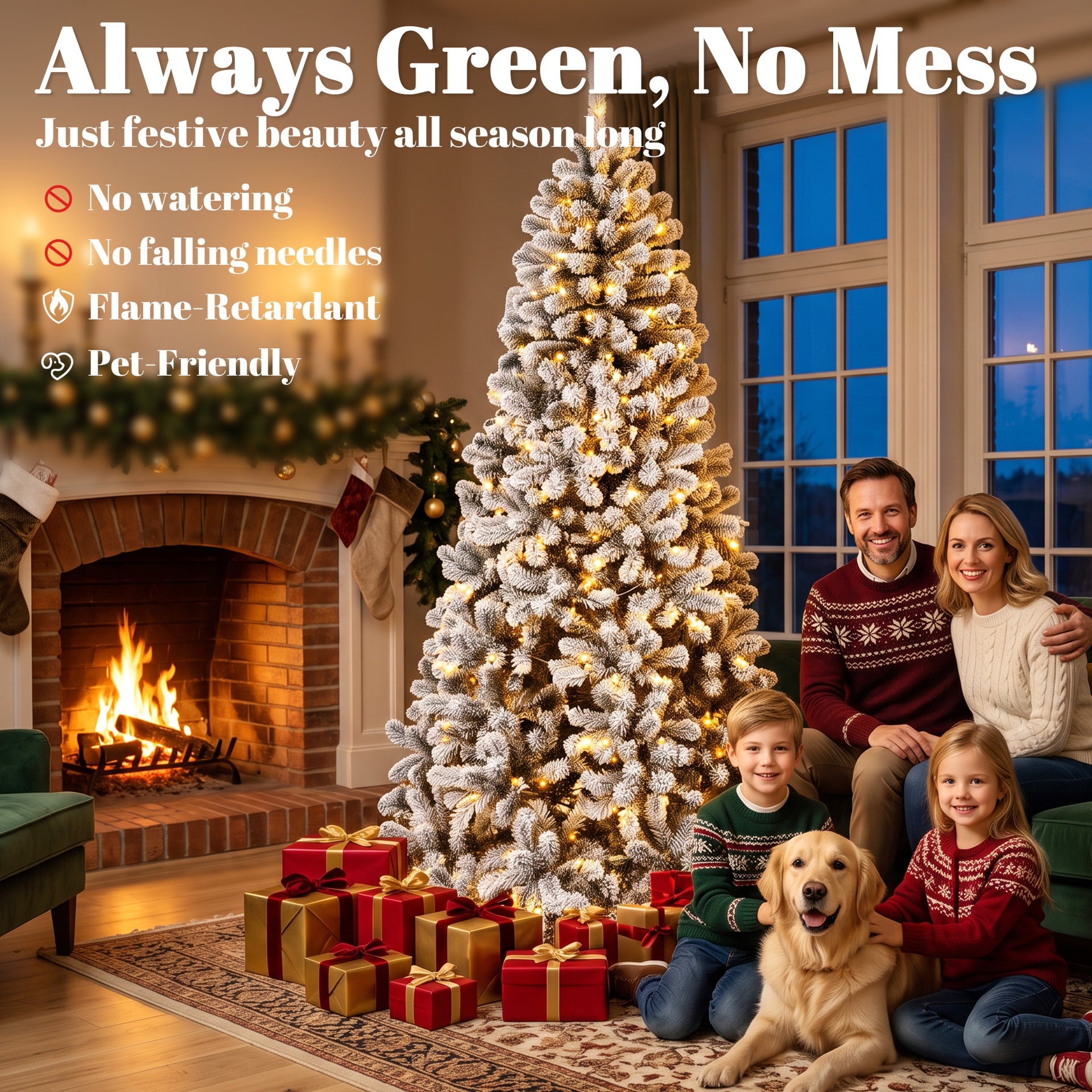 HOMCOM 6ft Flocked Prelit Christmas Tree, Northern Pine, Artificial Xmas Tree with Curved Tips, LEDs