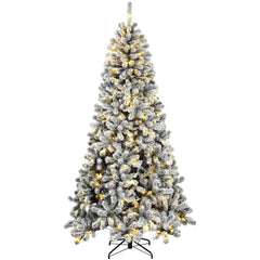 HOMCOM 6ft Flocked Prelit Christmas Tree, Northern Pine, Artificial Xmas Tree with Curved Tips, LEDs