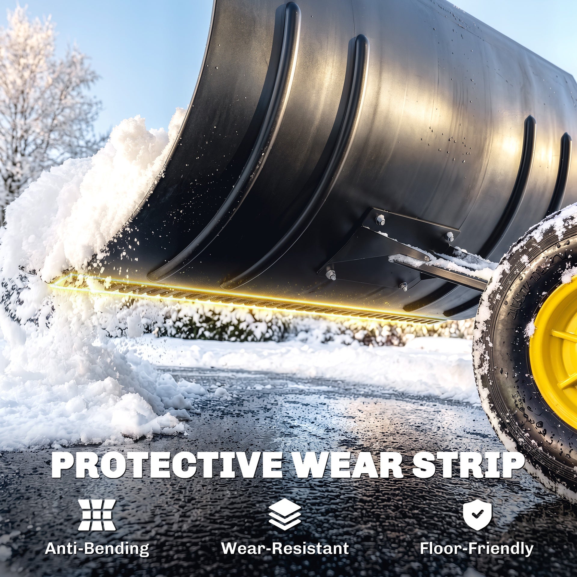 Outsunny Snow Shovel with Wheels, 29" Metal Snow Pusher with Adjustable Handle, 7-Angle Blade, Wear Strip for Driveway, Yellow