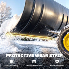 Outsunny Snow Shovel with Wheels, 29" Metal Snow Pusher with Adjustable Handle, 7-Angle Blade, Wear Strip for Driveway, Yellow