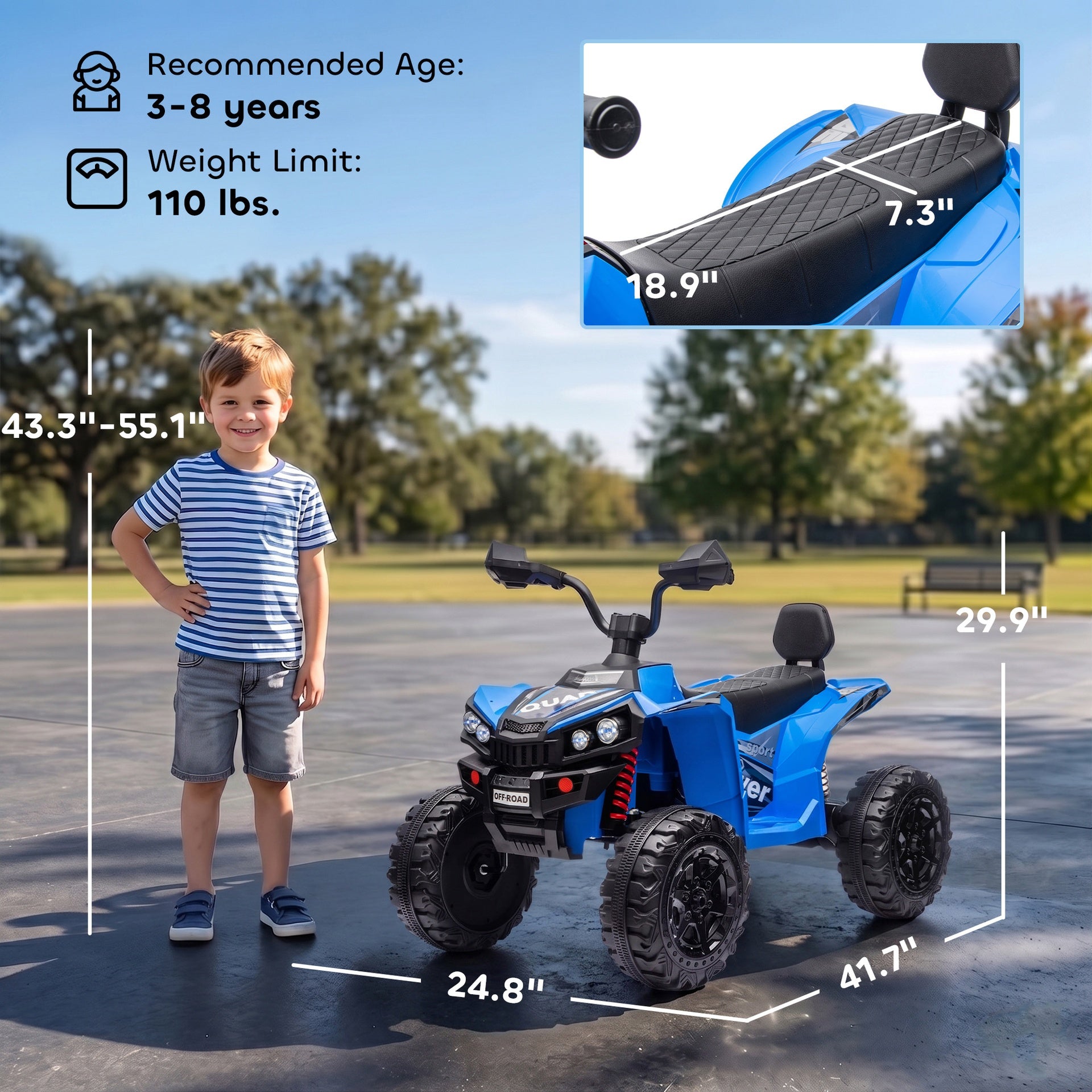 Qaba 24V 2 Seater Ride On Toys, Kids ATV 4 Wheeler with Dual Motors, High & Low Speed for Boys Girls Aged 3-8 Years, Blue