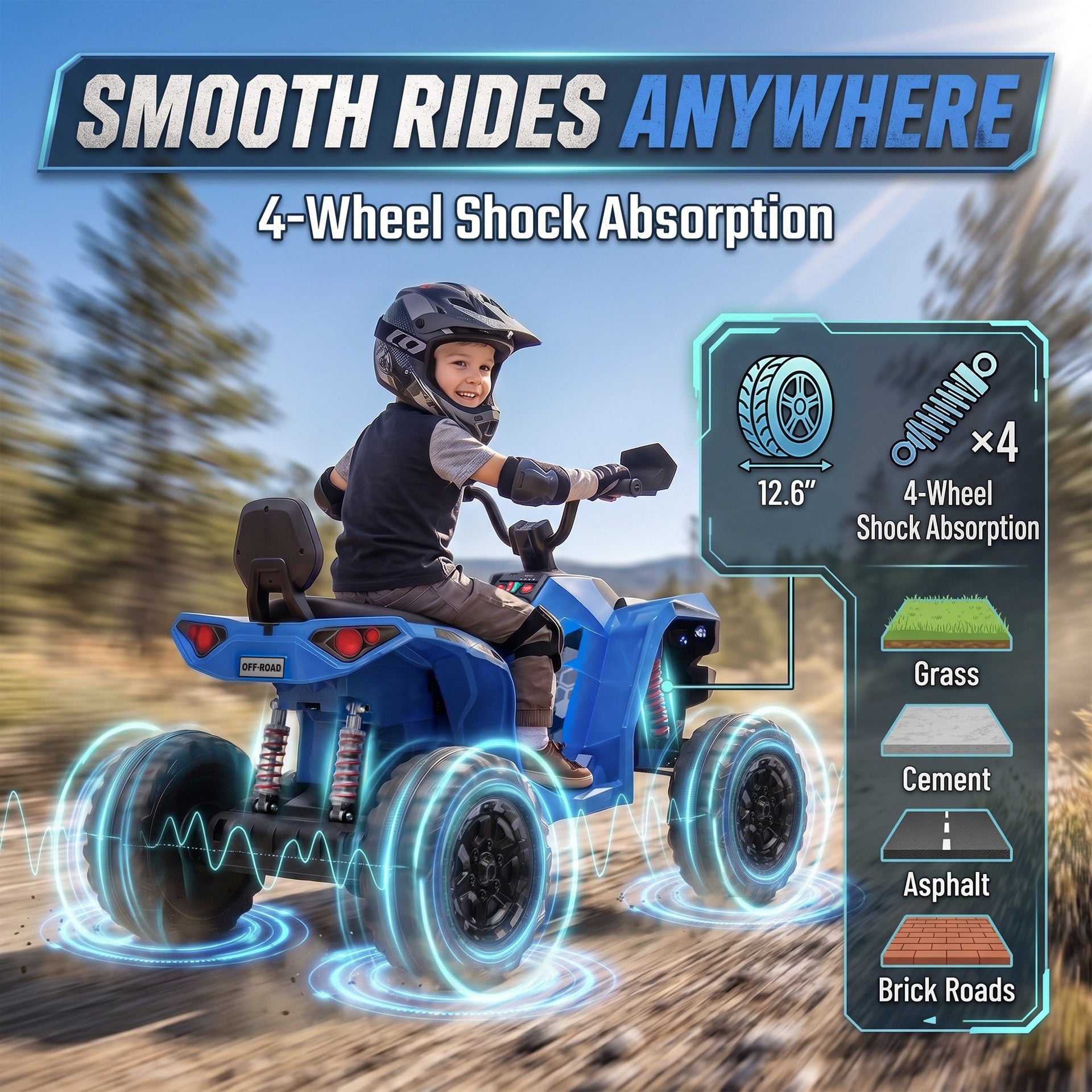 Qaba 24V 2 Seater Ride On Toys, Kids ATV 4 Wheeler with Dual Motors, High & Low Speed for Boys Girls Aged 3-8 Years, Blue