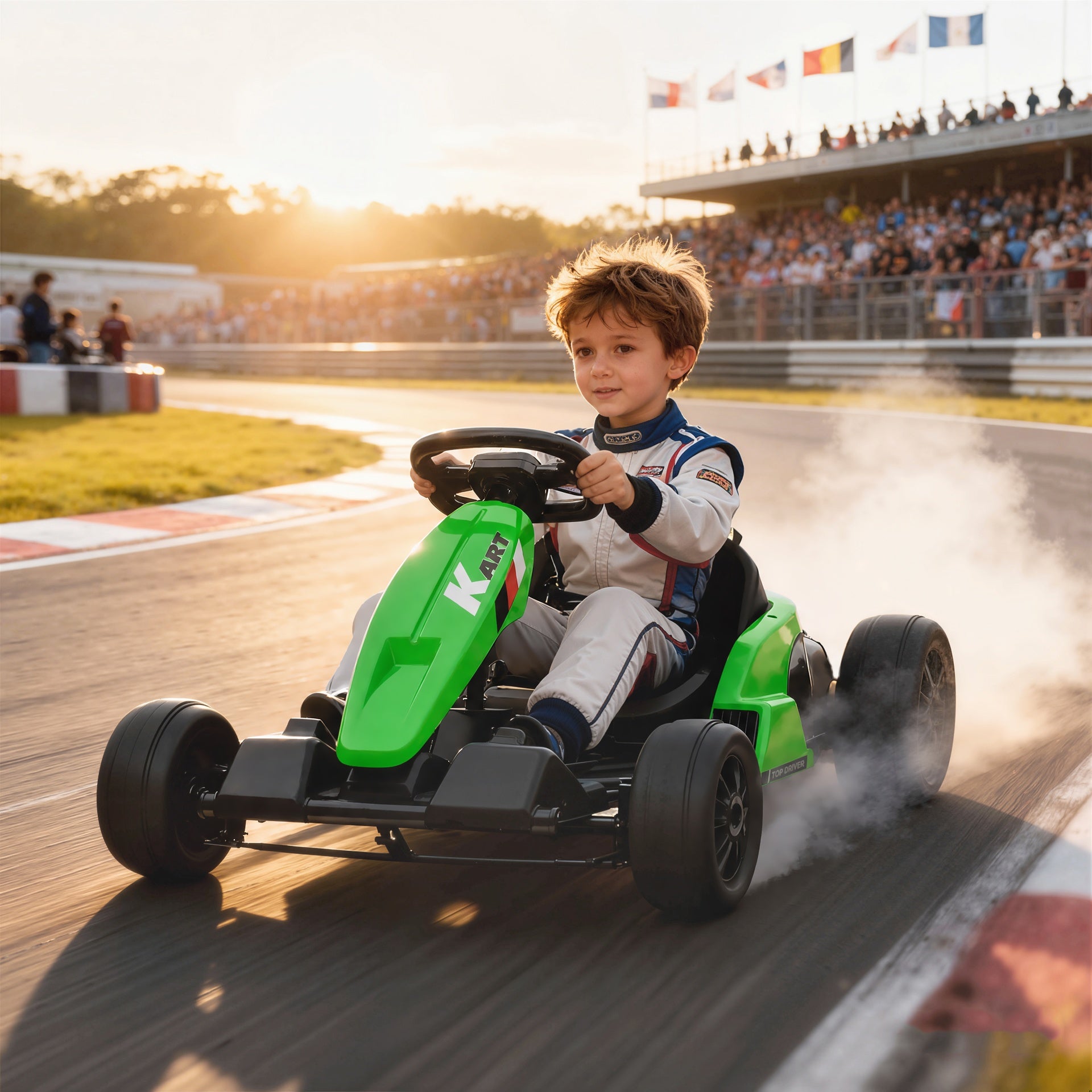 Qaba 24V Electric Go Kart with Dual 150W Motors, Adjustable Seat & 11.2MPH High Speed, Slow Start, 5-Point Harness, Green