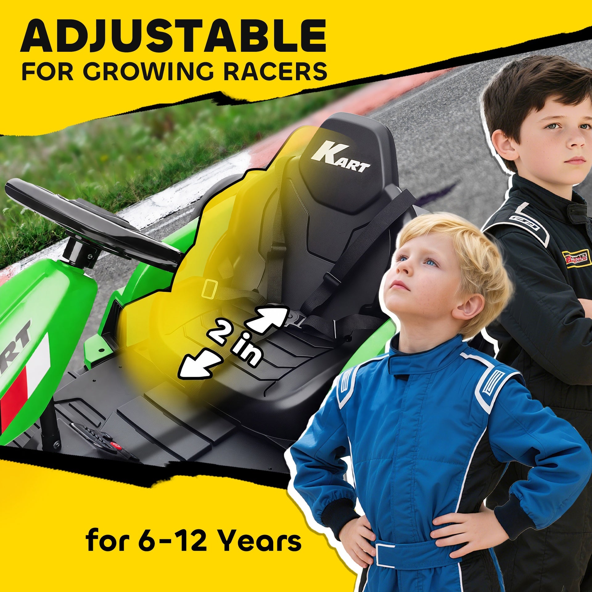 Qaba 24V Electric Go Kart with Dual 150W Motors, Adjustable Seat & 11.2MPH High Speed, Slow Start, 5-Point Harness, Green