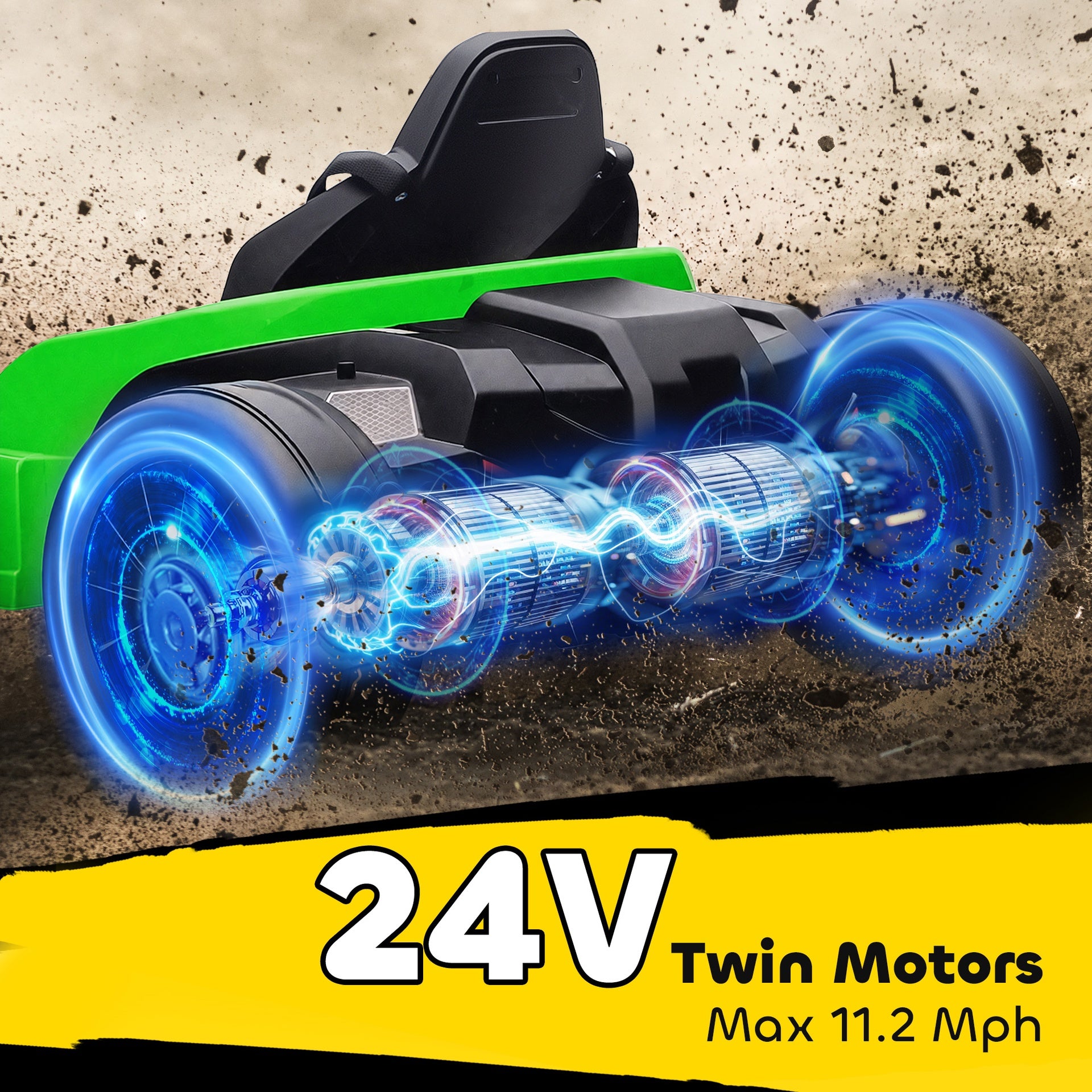 Qaba 24V Electric Go Kart with Dual 150W Motors, Adjustable Seat & 11.2MPH High Speed, Slow Start, 5-Point Harness, Green