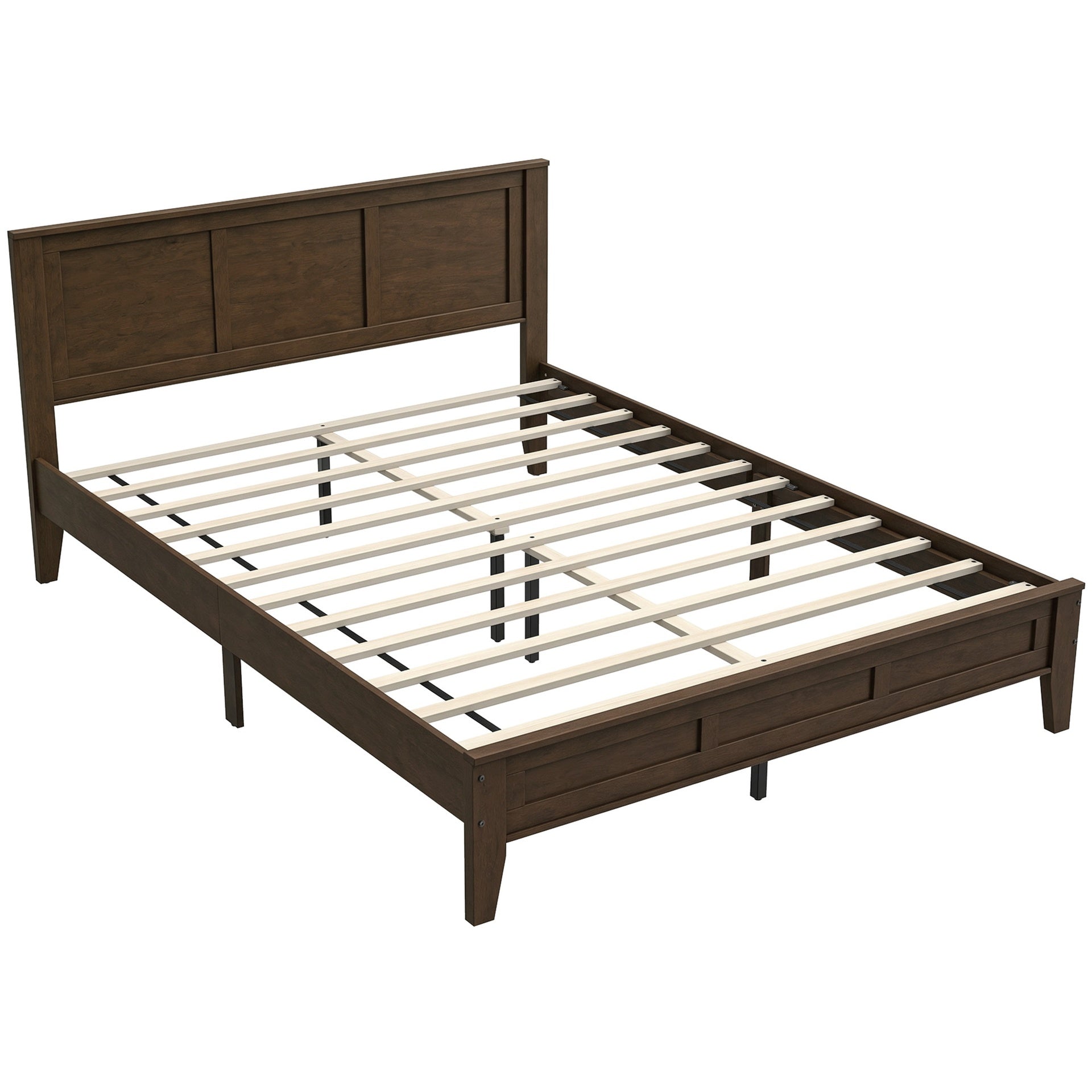 HOMCOM Queen Size Bed Frame with Headboard and Footboard, Mid-Century Modern Platform Bed Frame with Under-Bed Storage, Walnut