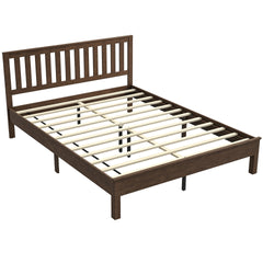 HOMCOM Queen Size Bed Frame with Headboard and Footboard, Mid-Century Modern Wood Platform Bed Frame, Walnut