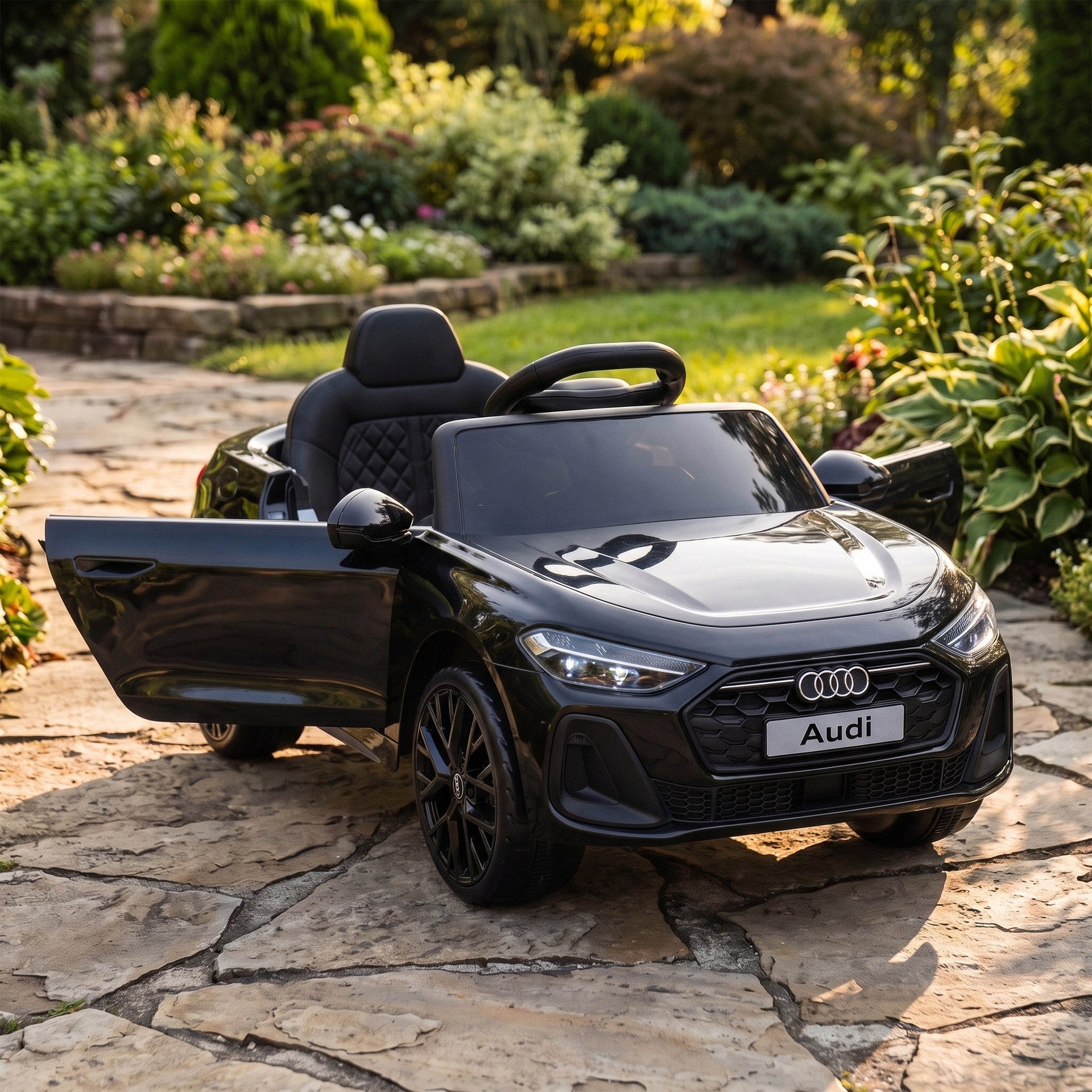 Qaba Audi A5L Licensed Electric Ride on Car for Kids 3-6 with Remote Control Dual Motors 4-Wheel Suspension Music, Black