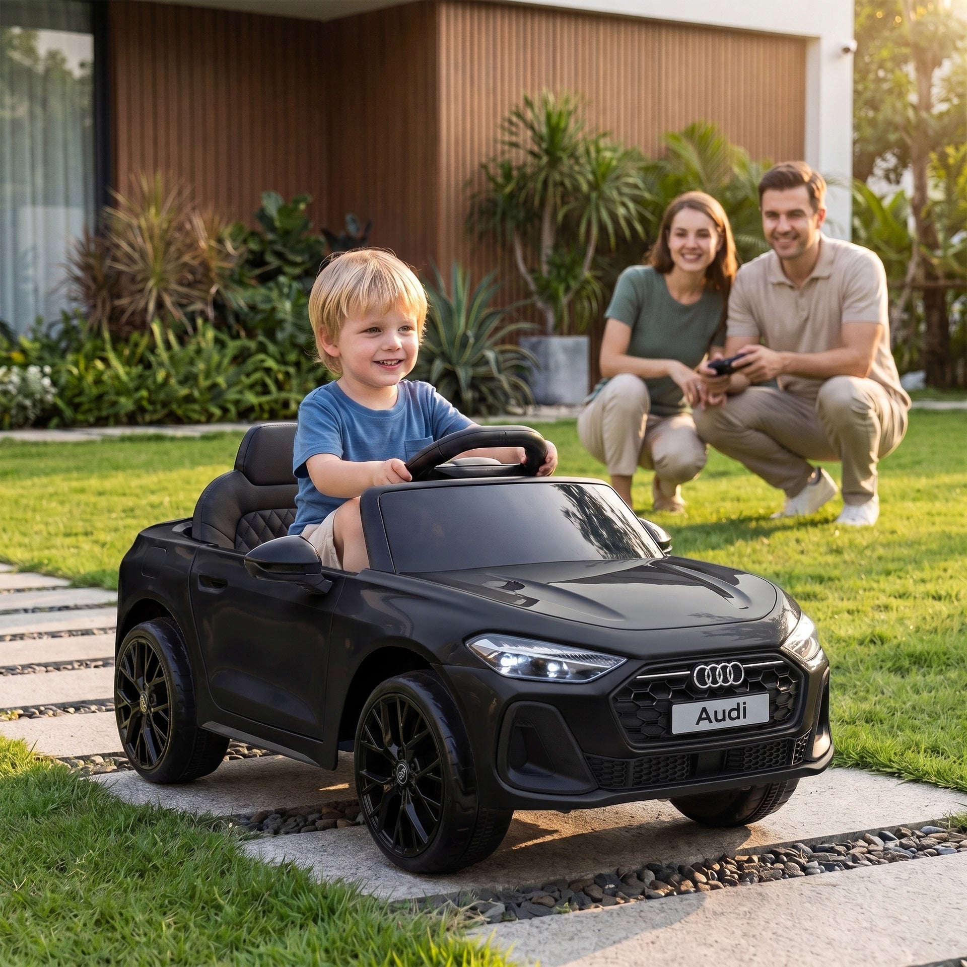 Qaba Audi A5L Licensed Electric Ride on Car for Kids 3-6 with Remote Control Dual Motors 4-Wheel Suspension Music, Black