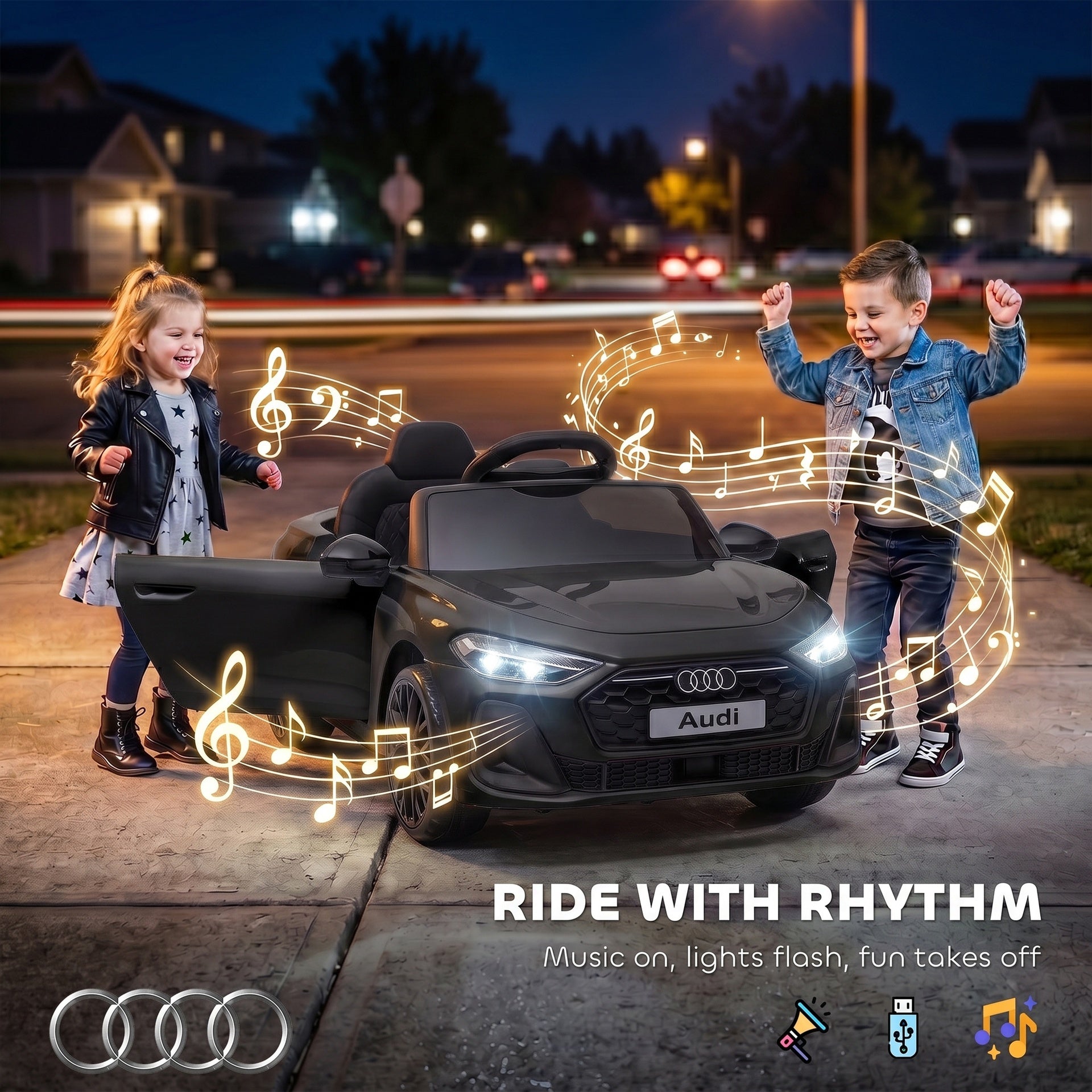 Qaba Audi A5L Licensed Electric Ride on Car for Kids 3-6 with Remote Control Dual Motors 4-Wheel Suspension Music, Black