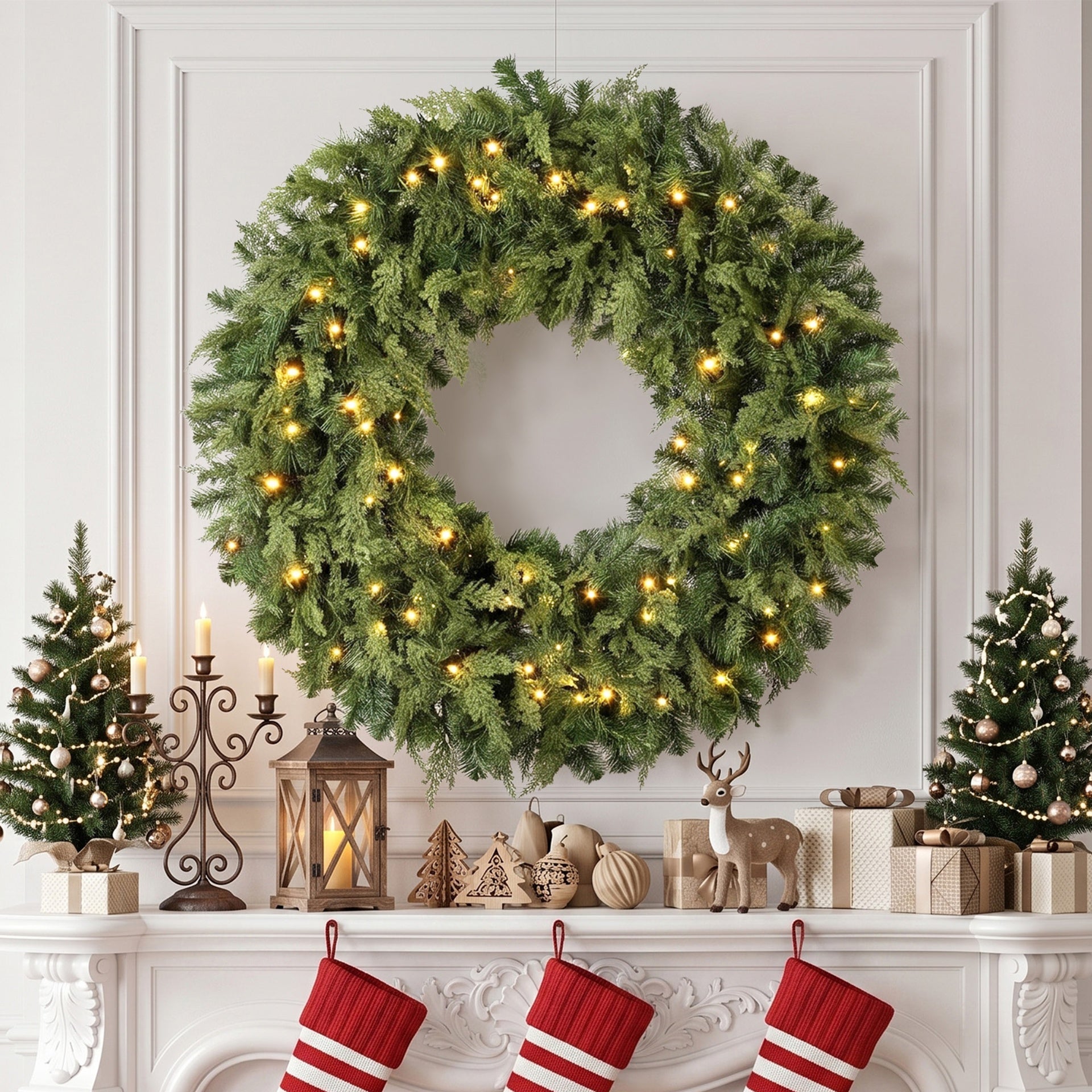 HOMCOM 36" Prelit Crestwood Spruce Artificial Christmas Wreath, Christmas Decor with Bow, LEDs, 8 Modes, Realistic Tips