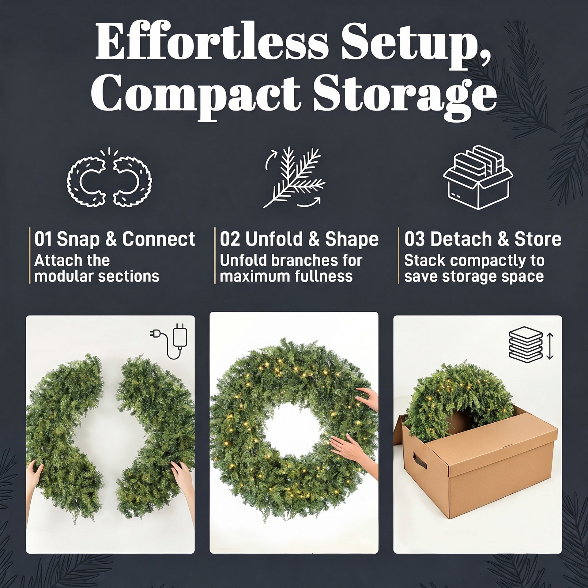 HOMCOM 36" Prelit Crestwood Spruce Artificial Christmas Wreath, Christmas Decor with Bow, LEDs, 8 Modes, Realistic Tips