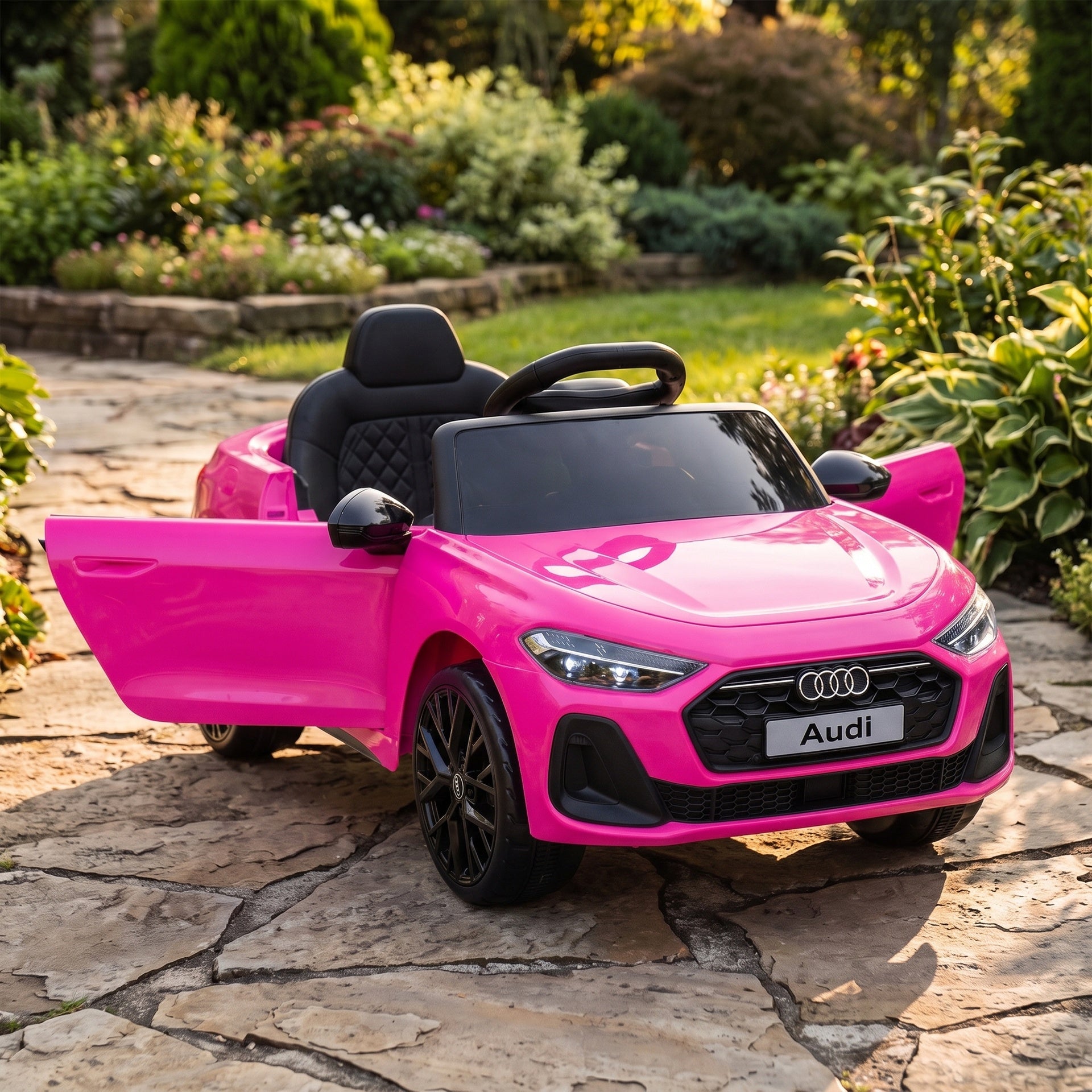 Qaba Audi A5L Licensed Electric Ride on Car for Kids 3-6 with Remote Control Dual Motors 4-Wheel Suspension Music, Pink
