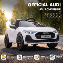 Qaba Audi A5L Licensed Electric Ride on Car for Kids 3-6 with Remote Control Dual Motors 4-Wheel Suspension Music, White