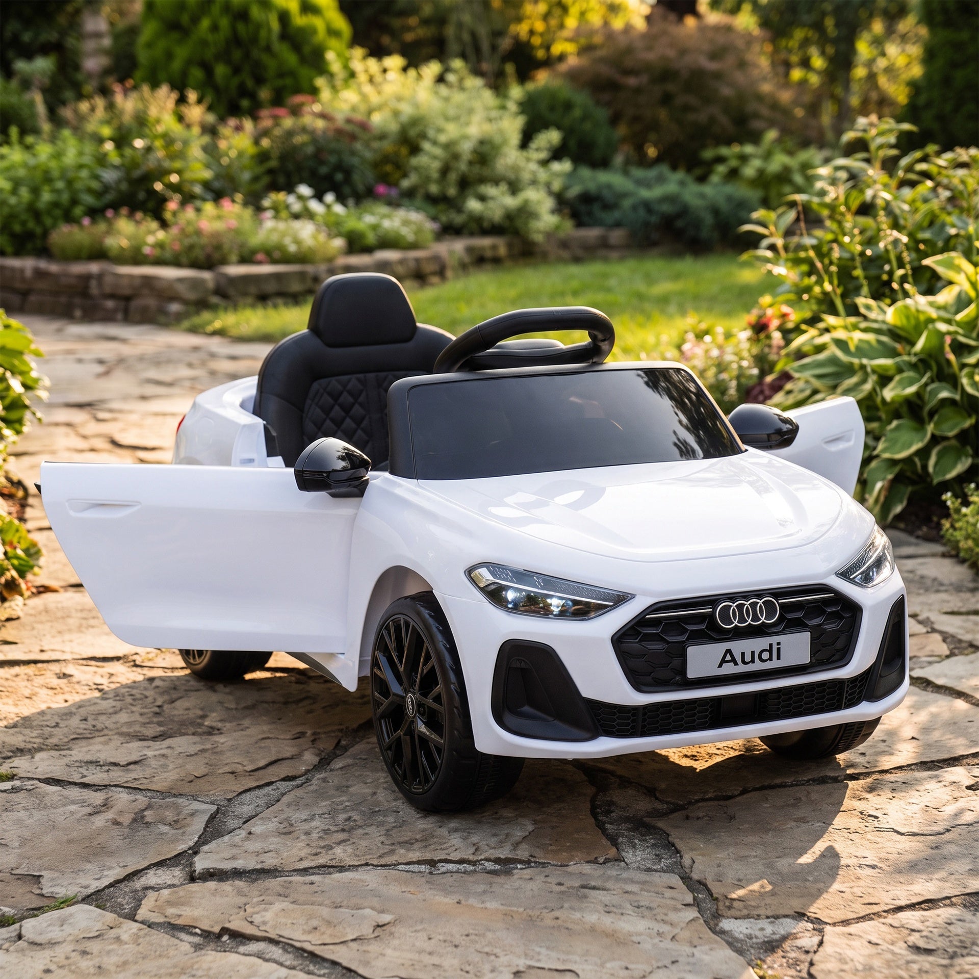 Qaba Audi A5L Licensed Electric Ride on Car for Kids 3-6 with Remote Control Dual Motors 4-Wheel Suspension Music, White