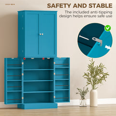 HOMCOM 65" Kitchen Cabinet, Kitchen Pantry Cabinet with 4 Doors and 16 Door Shelves for Dining Room, Blue