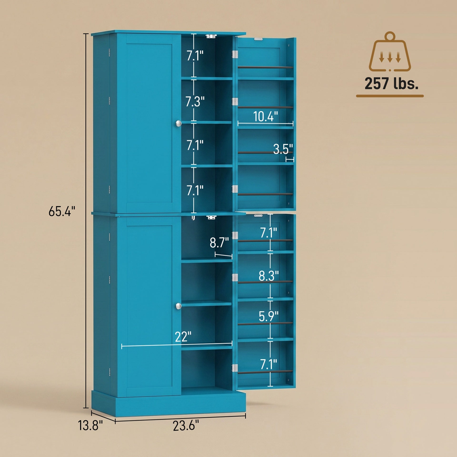 HOMCOM 65" Kitchen Cabinet, Kitchen Pantry Cabinet with 4 Doors and 16 Door Shelves for Dining Room, Blue