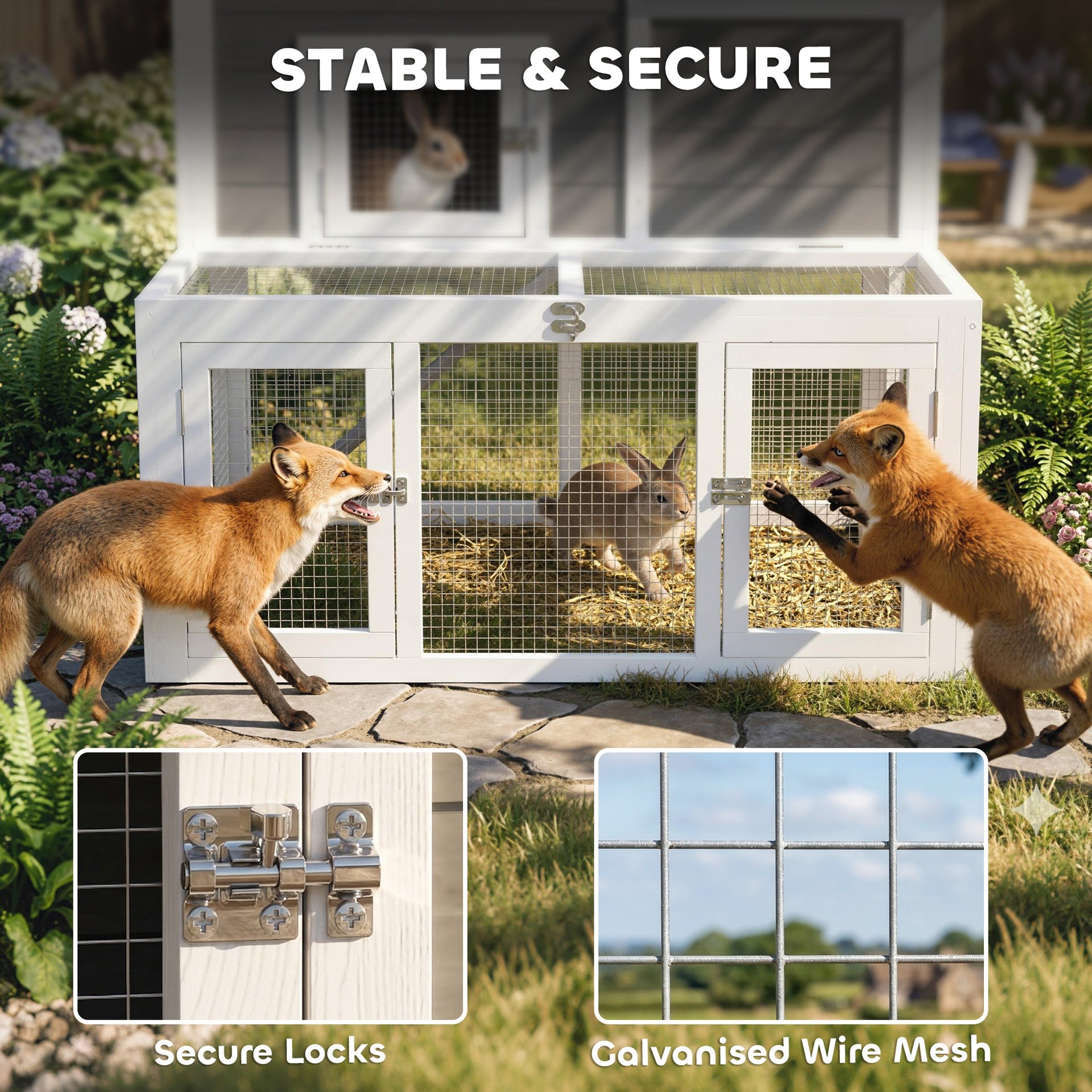 PawHut Wooden Rabbit Hutch, 2-Story Bunny Cage w/ Run, Waterproof & Openable Roof, Pull Out Tray and Ramp for 1-2 Rabbits