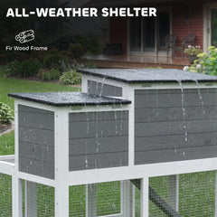PawHut Wooden Rabbit Hutch, 2-Story Bunny Cage w/ Run, Waterproof & Openable Roof, Pull Out Tray and Ramp for 1-2 Rabbits