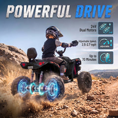 Qaba 24V 2 Seater Ride On Toys, Kids ATV 4 Wheeler with Dual Motors, High & Low Speed for Boys Girls Aged 3-8 Years, Black