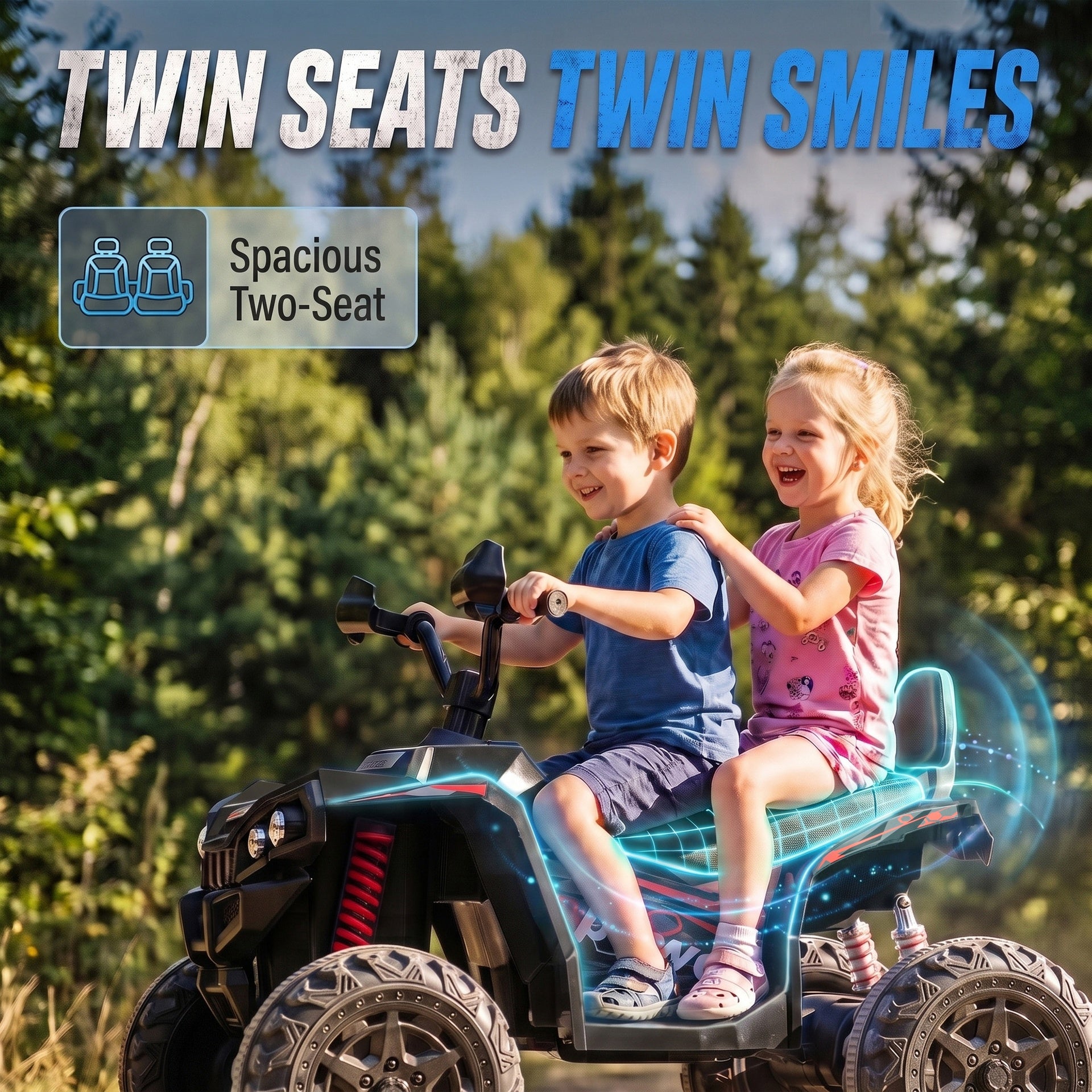 Qaba 24V 2 Seater Ride On Toys, Kids ATV 4 Wheeler with Dual Motors, High & Low Speed for Boys Girls Aged 3-8 Years, Black