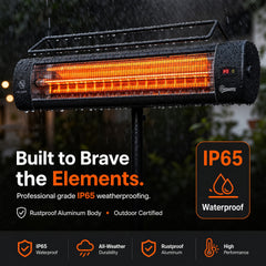 Outsunny Electric Patio Heater, 1500 W Standing IP65 Outdoor Infrared Heater with Tripod, 3 Heat Levels, 24H Timer, Black