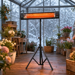 Outsunny Electric Patio Heater, 1500 W Standing IP65 Outdoor Infrared Heater with Tripod, 3 Heat Levels, 24H Timer, Black
