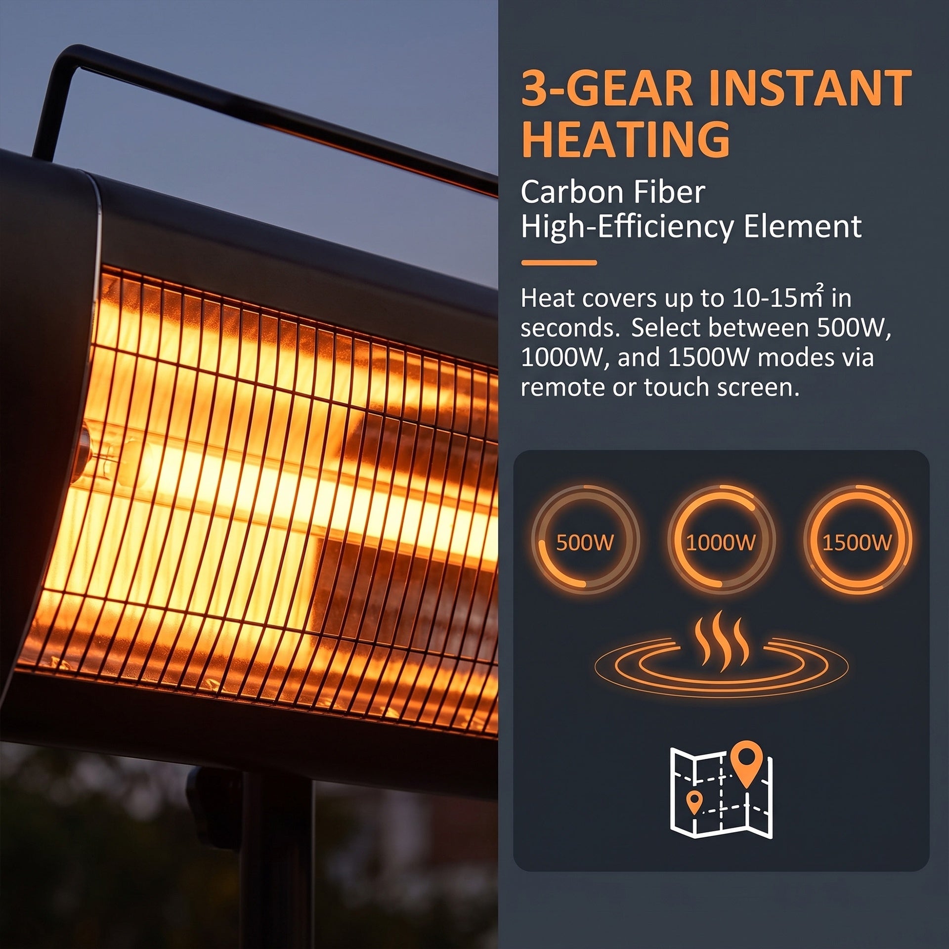 Outsunny Electric Patio Heater, 1500 W Standing IP65 Outdoor Infrared Heater with Tripod, 3 Heat Levels, 24H Timer, Black