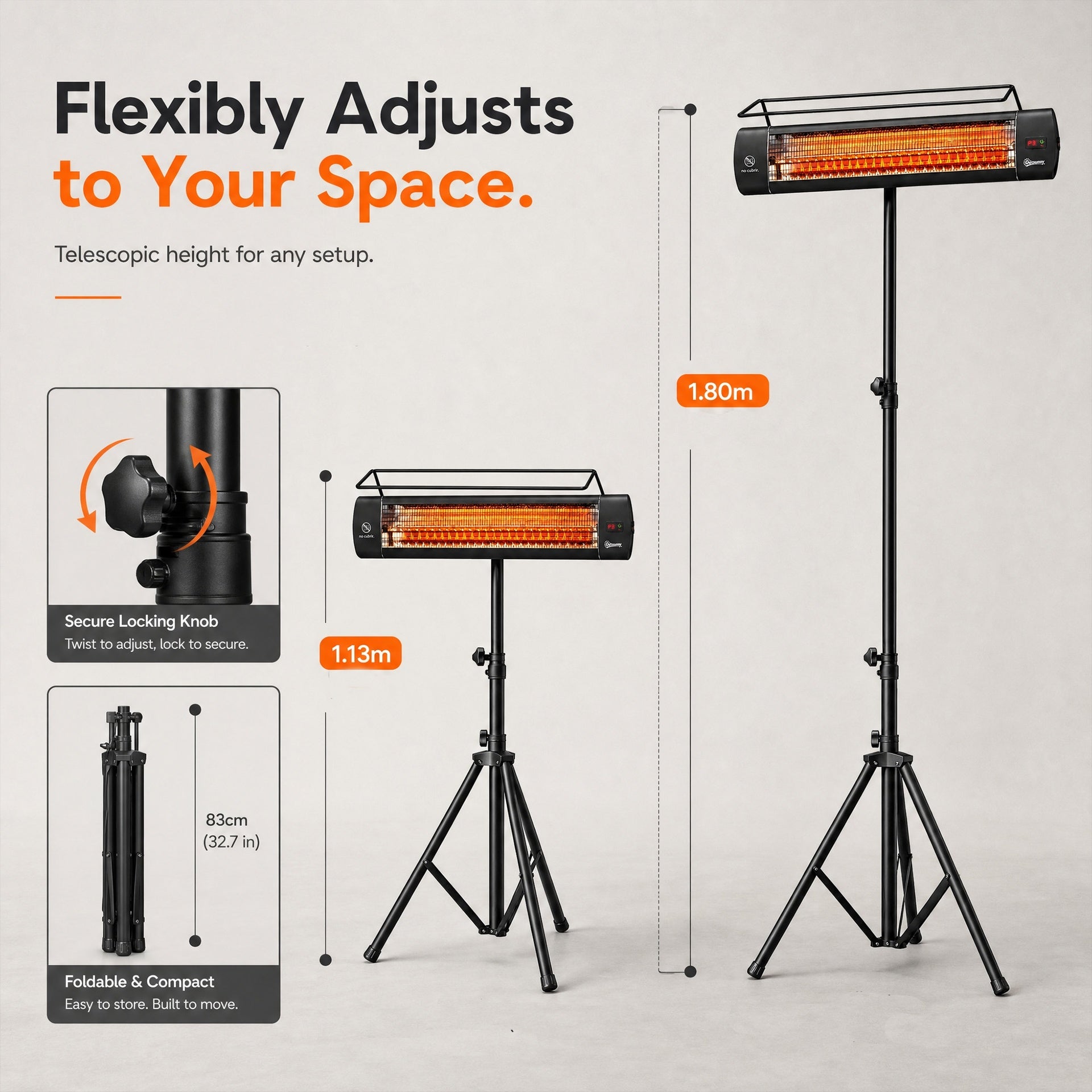Outsunny Electric Patio Heater, 1500 W Standing IP65 Outdoor Infrared Heater with Tripod, 3 Heat Levels, 24H Timer, Black