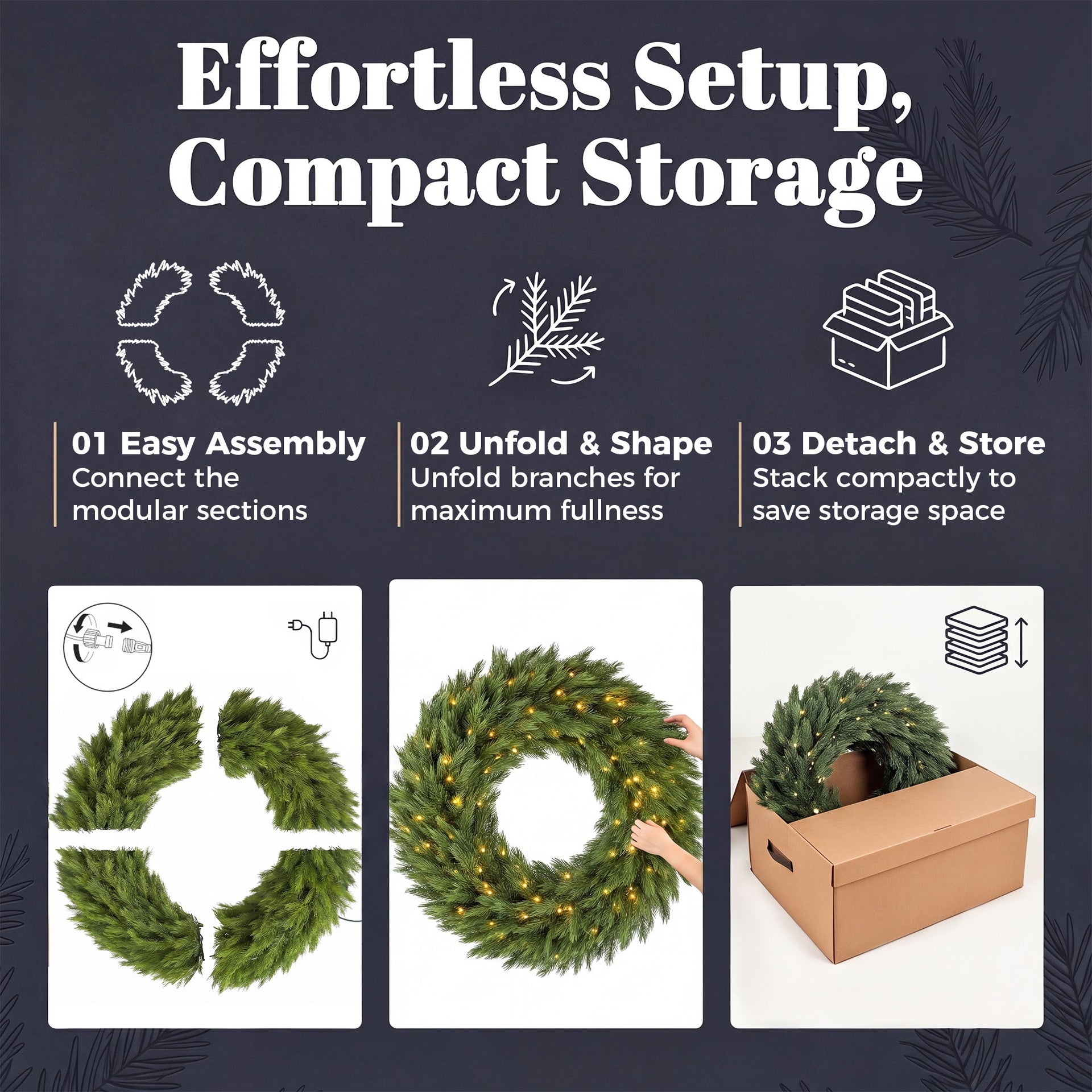 HOMCOM Christmas Decoration, 48 in Pre-Lit Norwegian Spruce Artificial Christmas Wreath with 150 LED Lights, Green