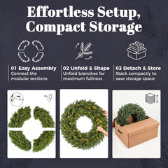 HOMCOM Christmas Decoration, 48 in Pre-Lit Norwegian Spruce Artificial Christmas Wreath with 150 LED Lights, Green