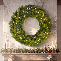 HOMCOM Christmas Decoration, 48 in Pre-Lit Norwegian Spruce Artificial Christmas Wreath with 150 LED Lights, Green