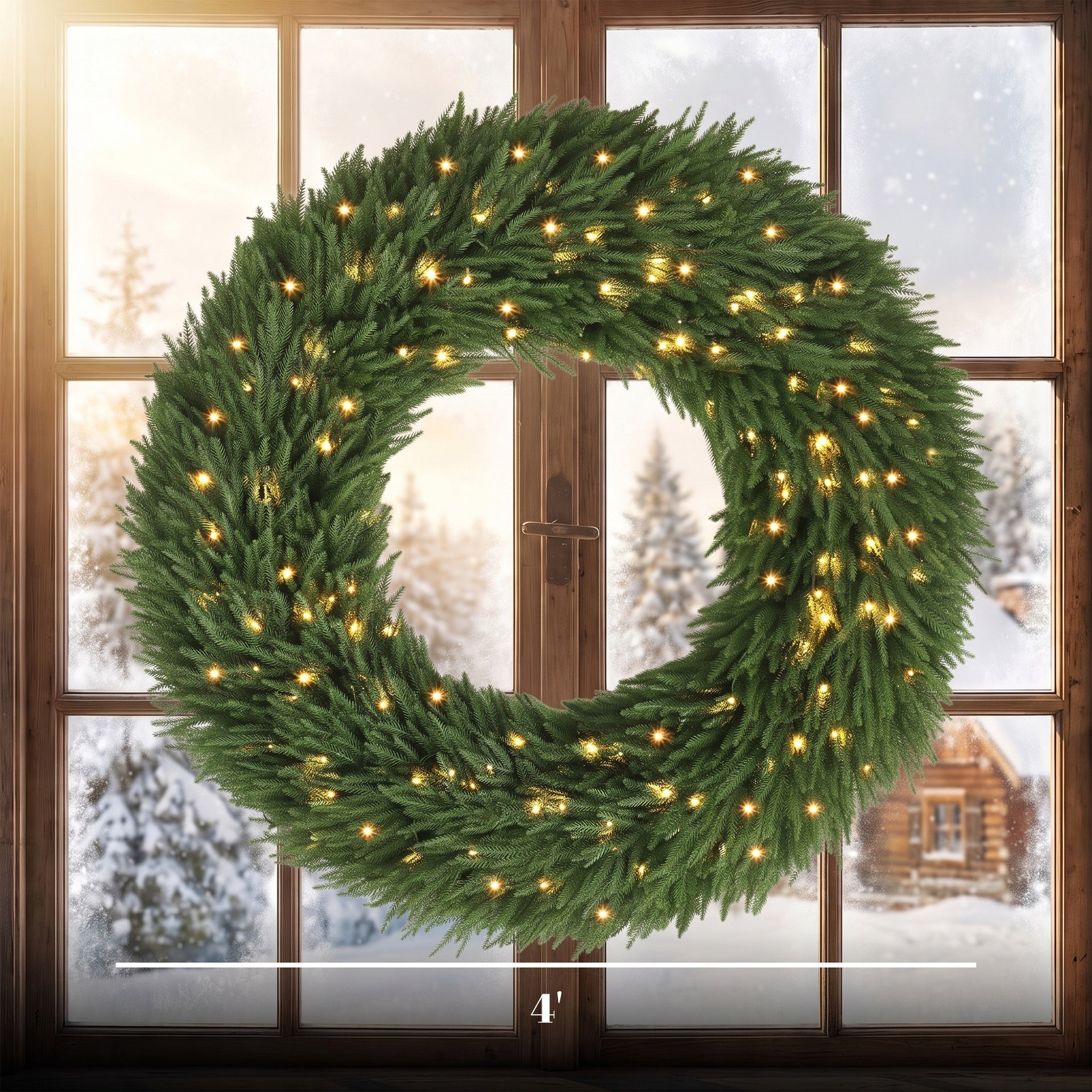 HOMCOM Christmas Decoration, 48 in Pre-Lit Norfolk Pine Artificial Christmas Wreath with 150 LED Lights, Green