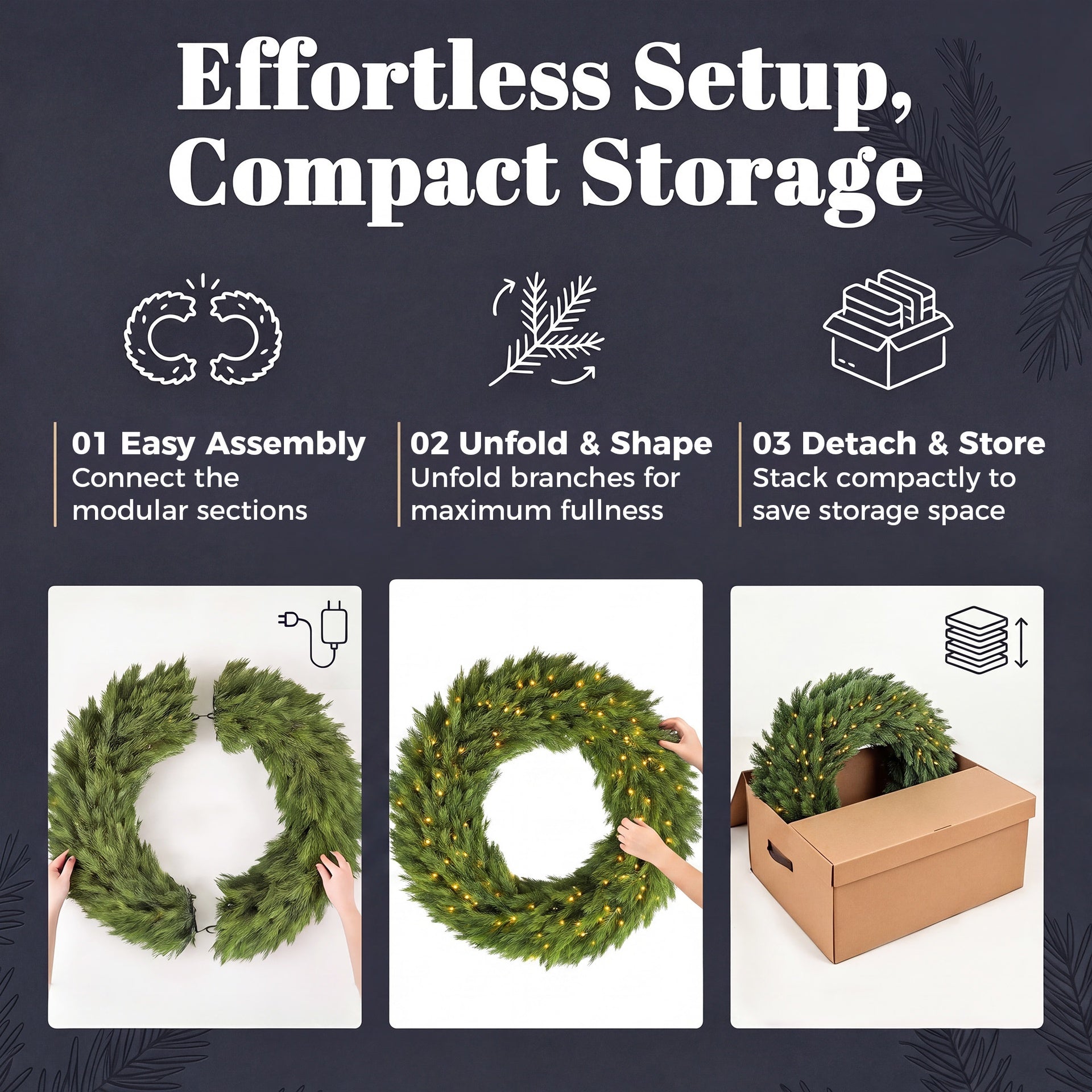 HOMCOM Christmas Decoration, 36 in Pre-Lit Norwegian Spruce Artificial Christmas Wreath with 100 LED Lights, Green