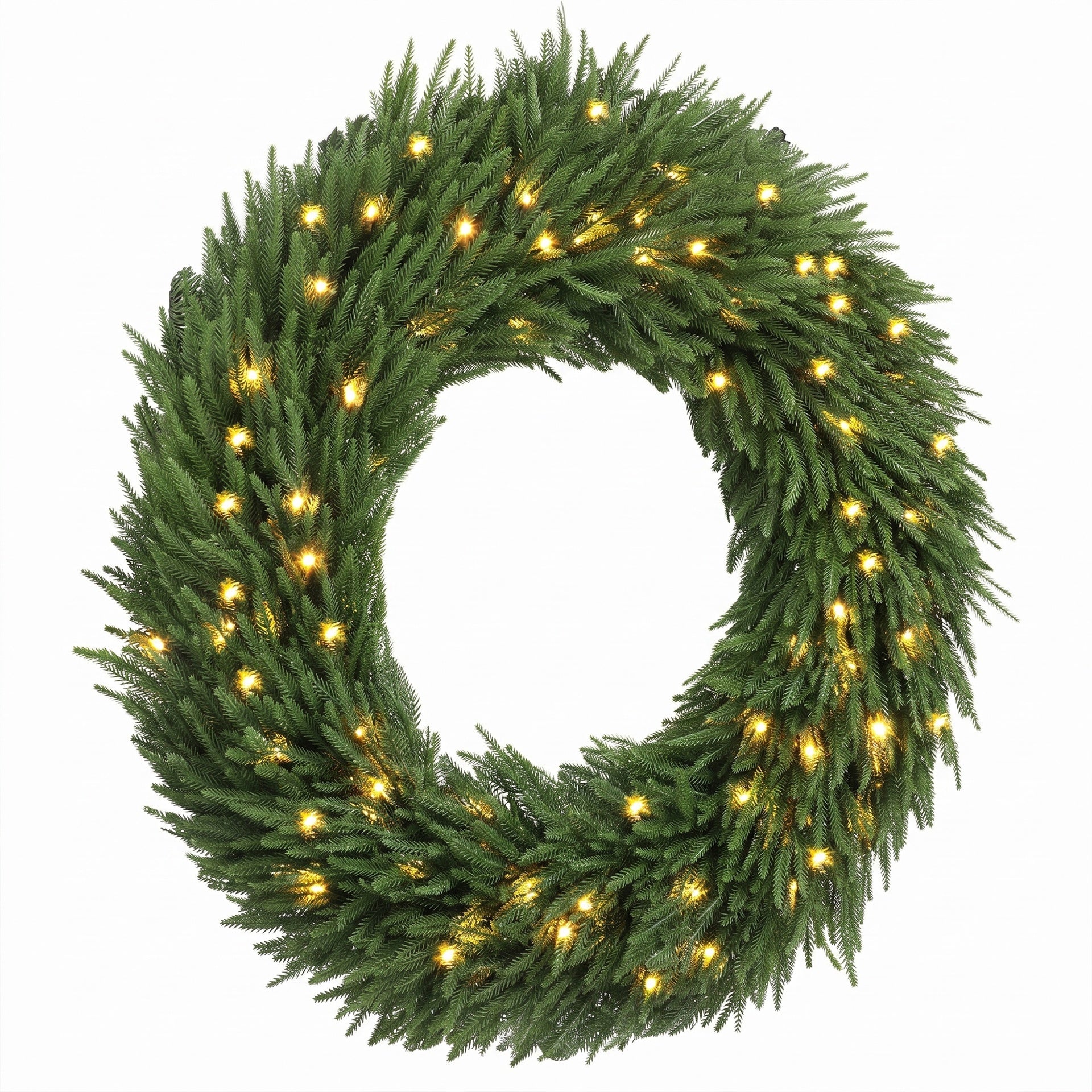 HOMCOM Christmas Decoration, 36 in Pre-Lit Norfolk Pine Artificial Christmas Wreath with 100 LED Lights, Green