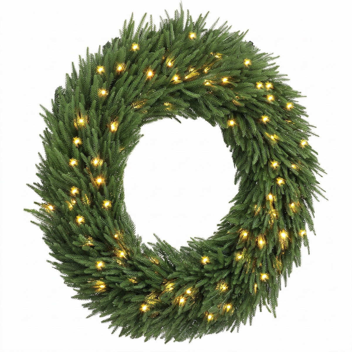 HOMCOM Christmas Decoration, 36 in Pre-Lit Norfolk Pine Artificial Christmas Wreath with 100 LED Lights, Green