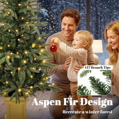 HOMCOM 4ft Prelit Christmas Tree with Dual-Color LEDs, Remote, Set of 2 Aspen Fir, Battery-Operated, 11 Modes, Decorative Pot
