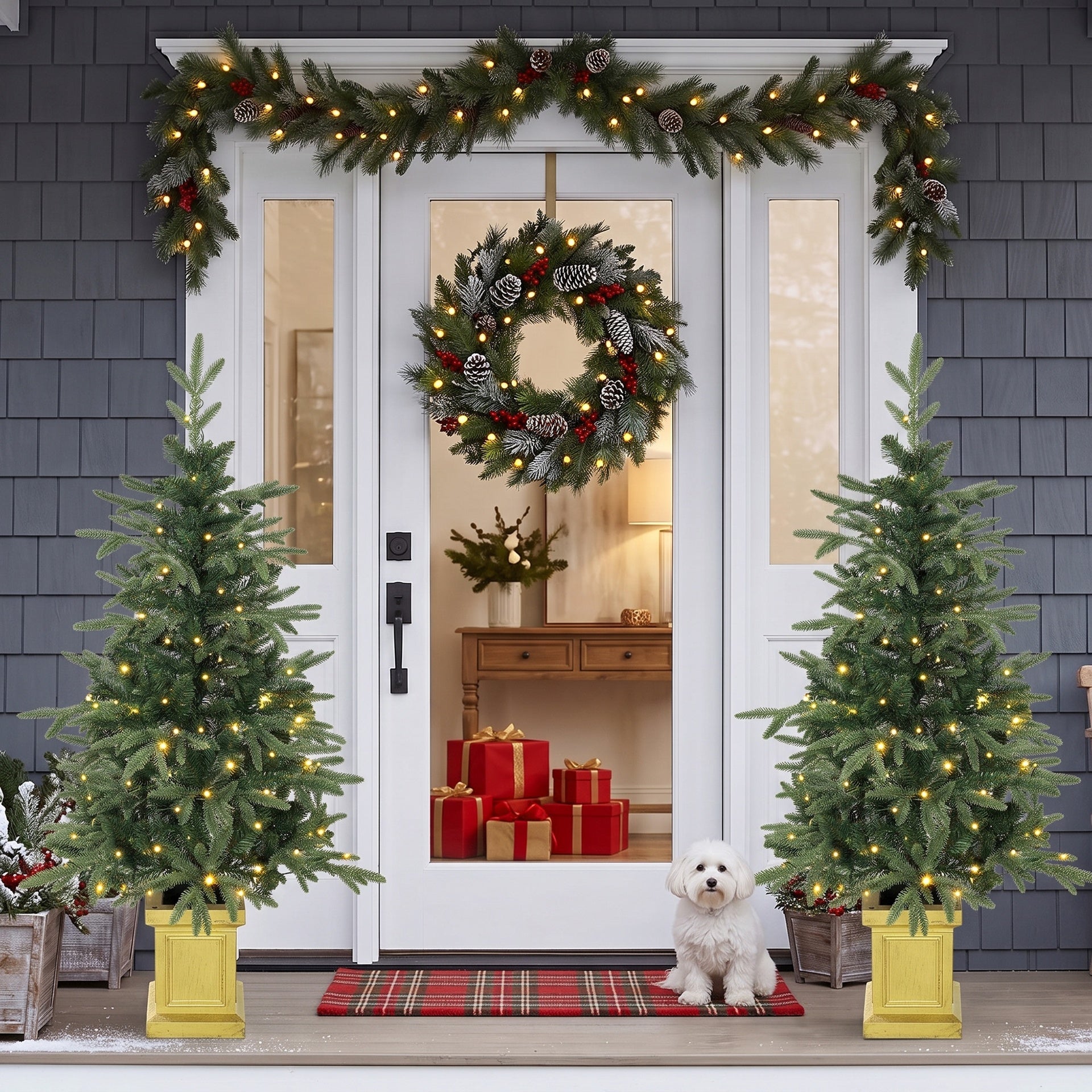 HOMCOM 4ft Prelit Christmas Tree with Dual-Color LEDs, Remote, Set of 2 Aspen Fir, Battery-Operated, 11 Modes, Decorative Pot