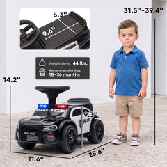 Qaba Toddler Push Car, Police Car Styling, Ride on Toys with Under-Seat Storage and Anti Tip Device, for 18-36 Months, Black