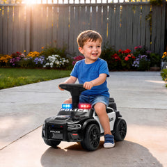 Qaba Toddler Push Car, Police Car Styling, Ride on Toys with Under-Seat Storage and Anti Tip Device, for 18-36 Months, Black