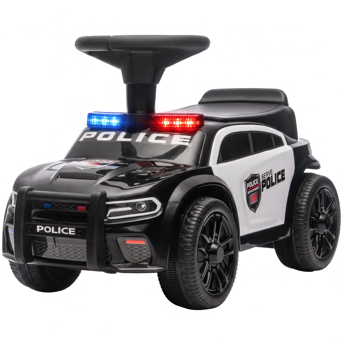 Qaba Toddler Push Car, Police Car Styling, Ride on Toys with Under-Seat Storage and Anti Tip Device, for 18-36 Months, Black