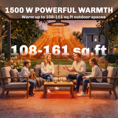 Outsunny 1500W Electric Patio Heater, IP65 Hanging Infrared Outdoor Heater with Carbon Fiber Tube, Remote Control, Black