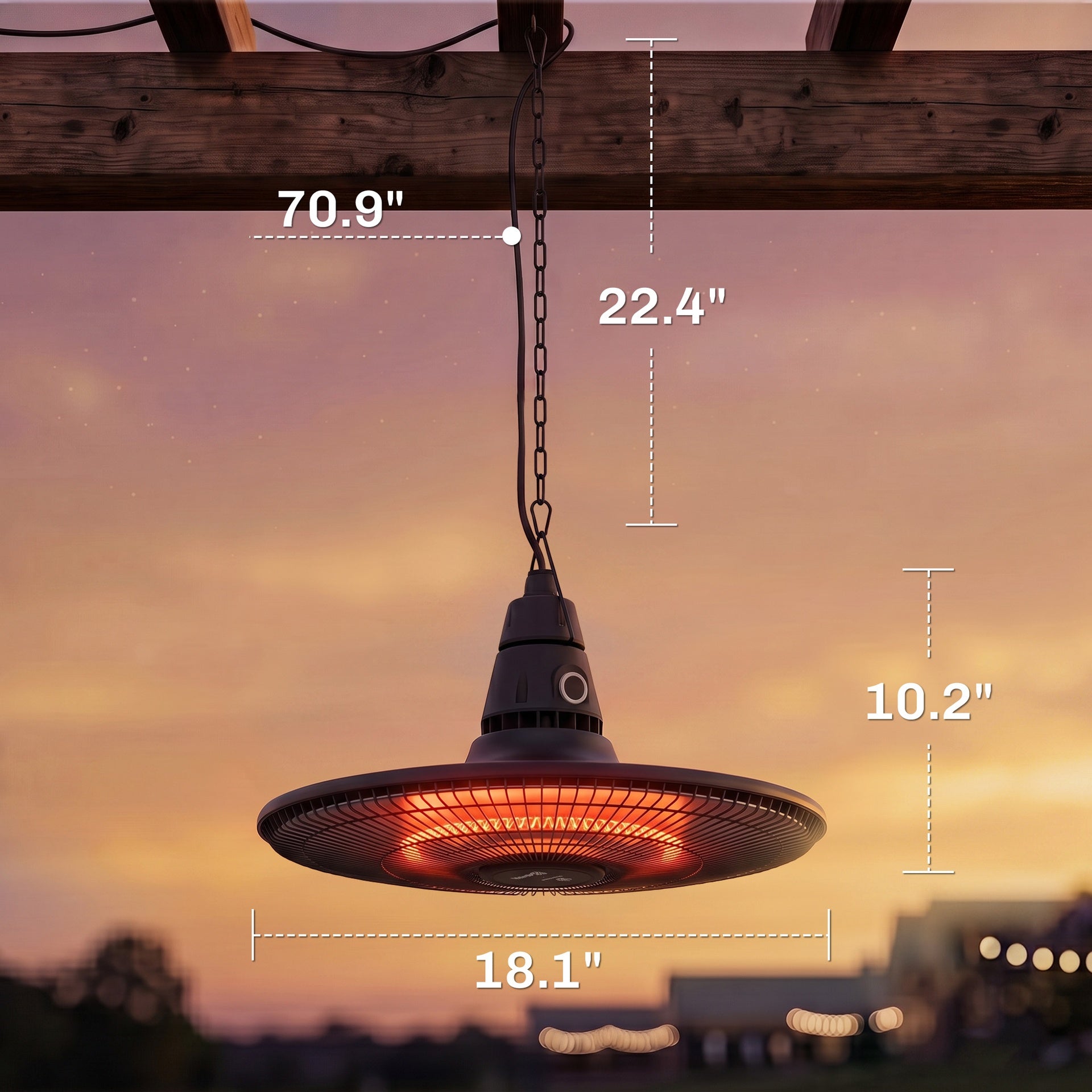 Outsunny 1500W Electric Patio Heater, IP65 Hanging Infrared Outdoor Heater with Carbon Fiber Tube, Remote Control, Black