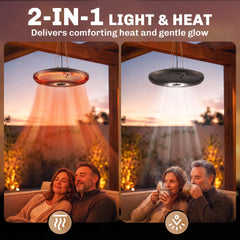 Outsunny Electric Hanging Patio Heater with LED Light, 750/1500 W IP65 Ceiling Mounted Infrared Outdoor Heater, Black