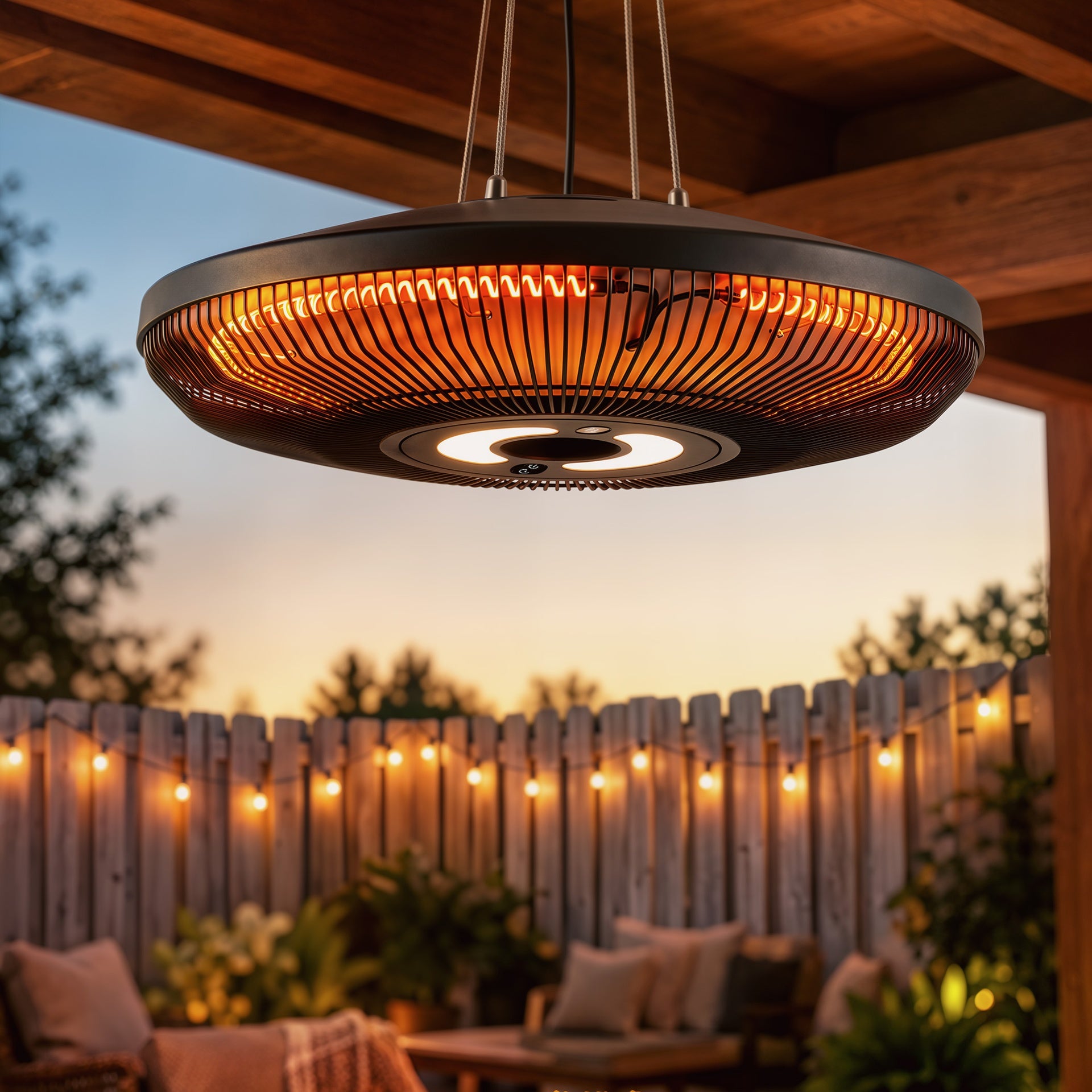 Outsunny Electric Hanging Patio Heater with LED Light, 750/1500 W IP65 Ceiling Mounted Infrared Outdoor Heater, Black